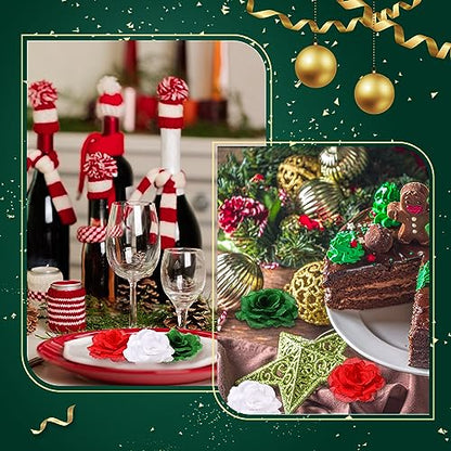 Yunlly 100 Pcs Artificial Flower for Wedding, Dark Green, Red, White - color: Dark Green, Red, White