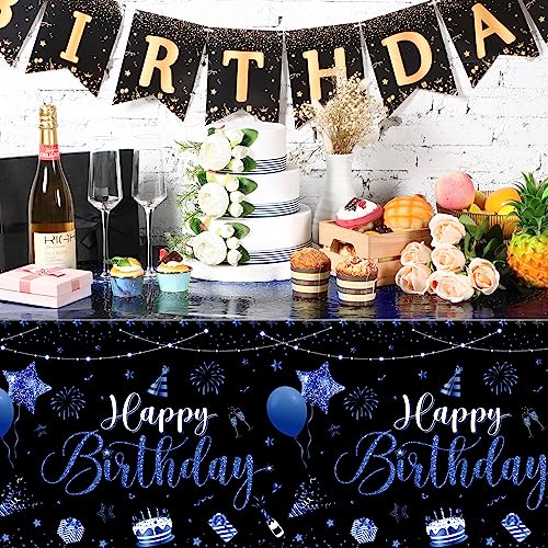 Tudomro 3 Pcs Plastic Happy Birthday Party Tablecloths,Black Blue - color: Black Blue