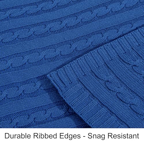 NTBAY Cotton Oversized Cable Knit Throw Blanket, 60 x 80, Cobalt Blue - color: Cobalt Blue, size: Twin(60"x80")
