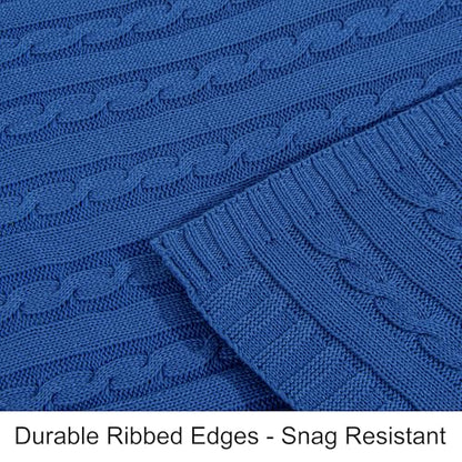 NTBAY Cotton Oversized Cable Knit Throw Blanket, 60 x 80, Cobalt Blue - color: Cobalt Blue, size: Twin(60"x80")