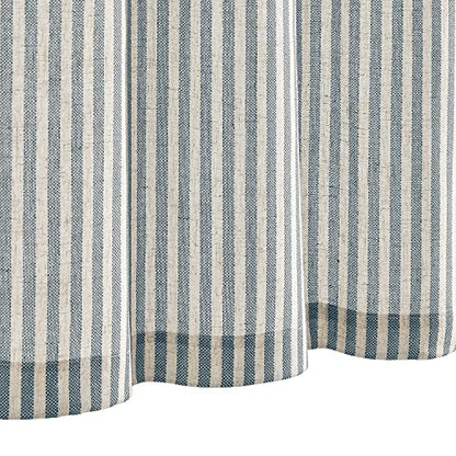 Vangao Blue Stripe Linen Tiers Curtains 36 Inch Farmhouse 2 Panels - color: Boxter Striped| Blue on Beige, size: 26"W x 36"L (Pack of 2)