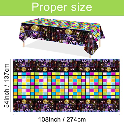 3 Pieces Disco Tablecloth for 70's Disco Party Decoration 70s Table Cover Plastic Rectangle Table Decor for woman and man 1970s Fever Music Record Neon Night Birthday Party Supplies 54 x 108 Inch - style: Disco