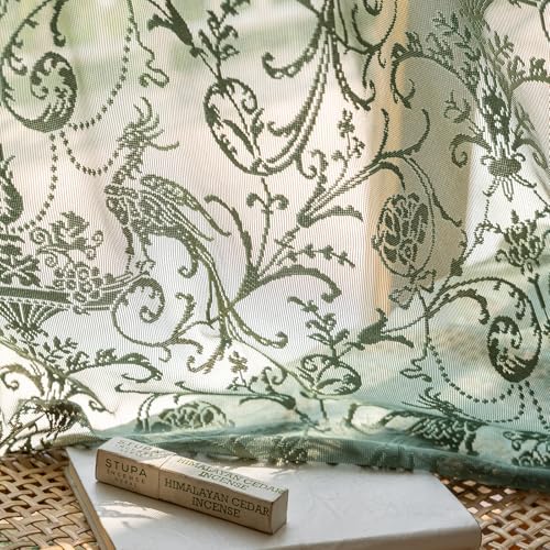 TUDECO Green Lace Sheer Curtains 72 Inch Length, Ruffle Edges, 2 Panels - color: Olive Green, size: 59"W x 72"L (Pack of 2)