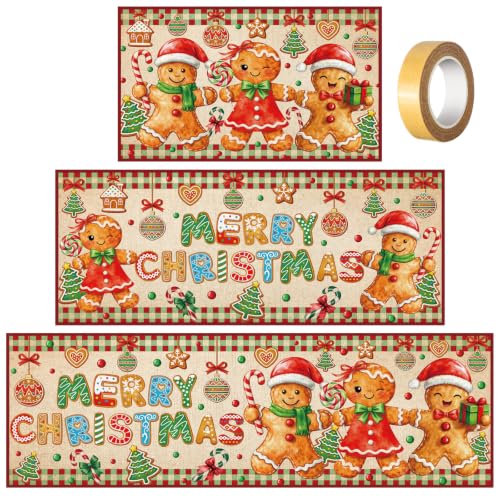 Fourluoo 3 Pcs Christmas Gingerbread Man Kitchen Rug Set - color: Vibrant Colors