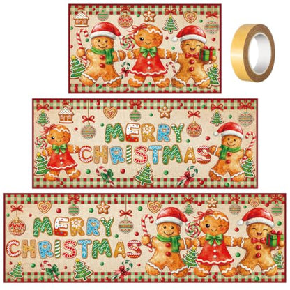 Fourluoo 3 Pcs Christmas Gingerbread Man Kitchen Rug Set - color: Vibrant Colors