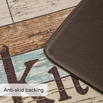 FRESHMINT Farmhouse Kitchen Mats Sets 2 Piece Cushioned Comfort Mat for Home & Office Ergonomically Engineered Memory Foam Kitchen Rug Waterproof Non-Skid, 30" by 17" + 47" by 17",Happiness - color: Happiness