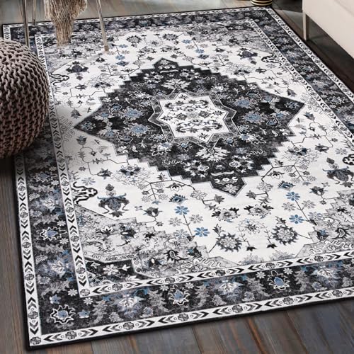 Amearea Vintage Design Area Rugs for Living Room, 4x6 Black Bedroom Rug - color: Black, size: 4' X 6' (Rectangular)