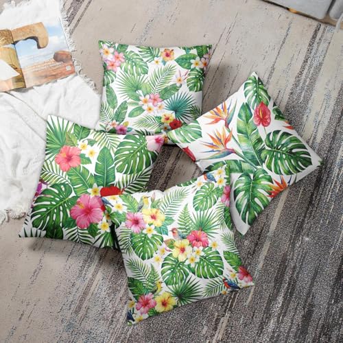 Throw Pillow Covers, Botanical Leaf, Set of 4, 18"x18" - color: Tropical Floral