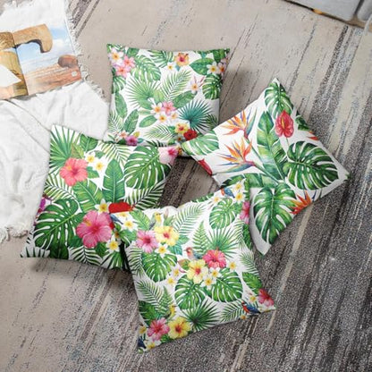 Throw Pillow Covers, Botanical Leaf, Set of 4, 18"x18" - color: Tropical Floral