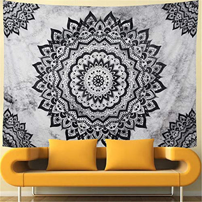 Leofanger Black and White Mandala Wall Tapestry - Bohemian Flower Psychedelic Hippie Wall Hanging for Bedroom (51.2 x 59.1inches) - size: 59.1"L x 51.2"W