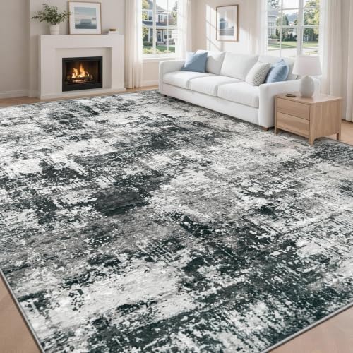 MXSANYOO 8x10 Area Rugs Washable Rug: Abstract Neutral Rugs Modern Non Slip Area Rug Stain Resistant Low Pile Indoor Carpet for Dining Room Bedroom Nursery Office (Black Grey, 8'x10') - color: Black Grey, size: 8' x 10' (Rectangular)