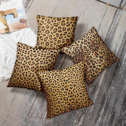 Throw Pillow Covers, Safari Brown, Set of 4, 18"x18" - color: Leopard Print 2