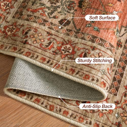 Tangsoo Boho Small Area Rug, 2x3 Washable Throw Rugs for Entryway, Non Slip - color: Terracotta/Tan, size: 2' X 3' (Rectangular)