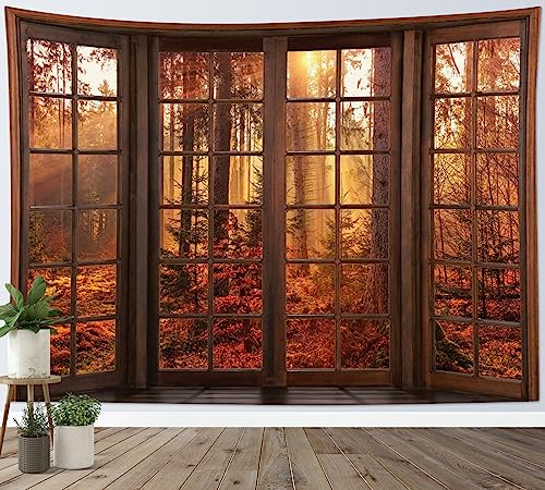 HVEST Orange Fall Tapestry for Bedroom,Forest Wall Decor,40L x 60W Inches - color: Brown Orange, size: 40"L x 60"W