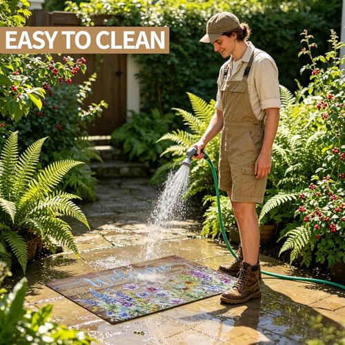 Door mat Non Slip Rubber Back 17x29 Front Door Mat Outside Entrance - color: Floral