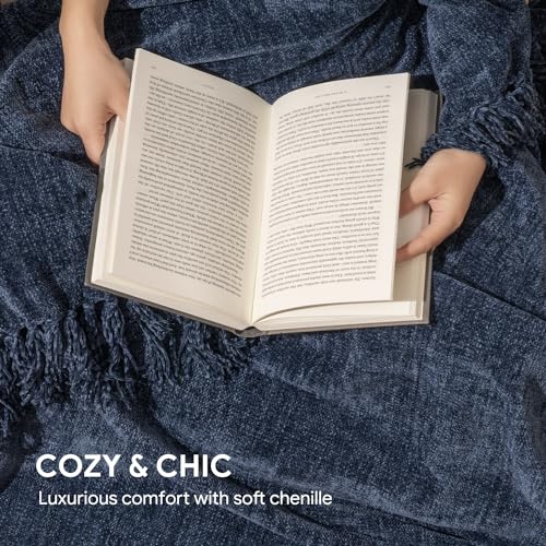 RECYCO Chenille Throw Blanket for Couch, 50"x60", Blue - color: Blue, size: 50'' X 60''