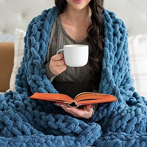 SAMIAH LUXE Chunky Knit Throw Blanket 50x60 in, 6 lb Oceanside Blue - color: Oceanside, size: 50x60in