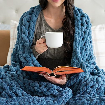 SAMIAH LUXE Chunky Knit Throw Blanket 50x60 in, 6 lb Oceanside Blue - color: Oceanside, size: 50x60in