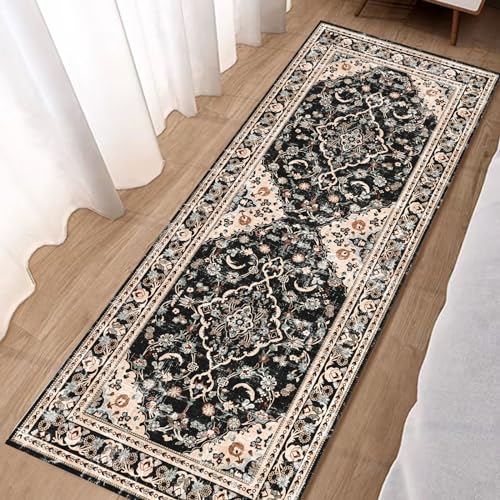 Vhong Washable Area Rugs Boho Runners Vintage Modern Neutral Carpet Black and Brown 2×6 High Traffic Rugs for Kitchen Hallway Living Room Non Slip - color: Black/Brown, size: 2' x 6' (Runner)