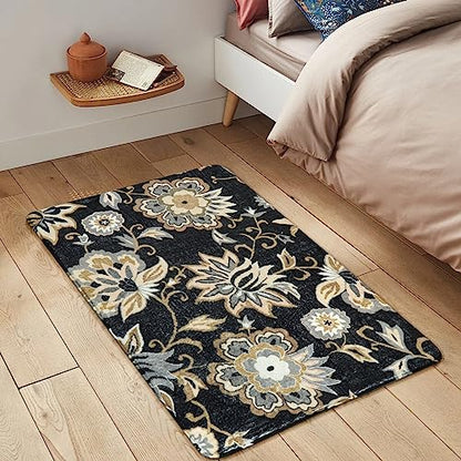 Lahome Floral Washable Area Rugs - 2x3 Non-Slip Small Entryway Rug - color: 1-black, size: 2' X 3' (Rectangular)
