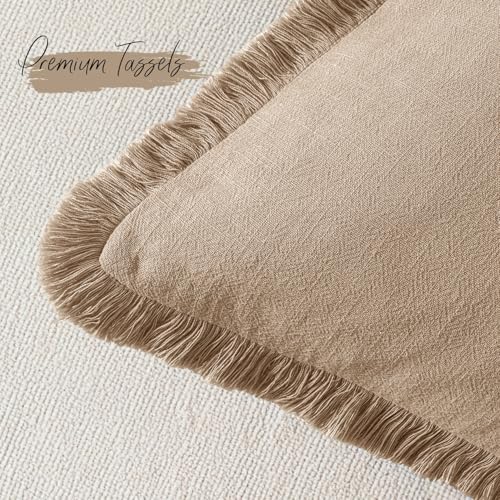 Linen Fringe Throw Pillow Covers 18x18 Inch Set of 2,Camel - color: Camel, size: 18" x 18" (Pack of 2)