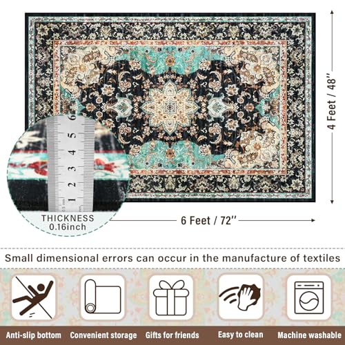 Amearea Vintage Design Area Rugs for Living Room Bedroom 4x6, Black/Green - color: Black/Green, size: 4' X 6' (Rectangular)