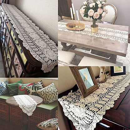 KEPSWET Cotton Handmade Crochet Lace Table Runner Olive Green 12x36 Inch - color: Olive Green, size: 12"x36"