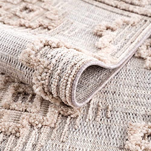 Hauteloom Aria Modern Moroccan Medallion Farmhouse Hallway, Entryway Runner Rug - High Low - High Pile Long Carpet - Cream, Beige, Brown, Beige - 2'7" x 7'3" - color: Charcoal, Cream, Beige / Ampusungan, size: 2'8" x 7'3" (Runner)