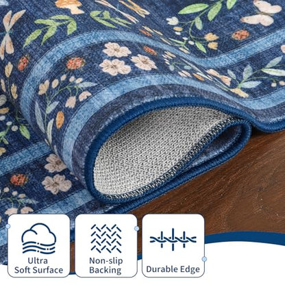 GarveeHome Washable Bug Rugs 5x7 for Bedroom Non Slip Living Room Rugs - color: Blue, size: 5'x7'(Rectangular)