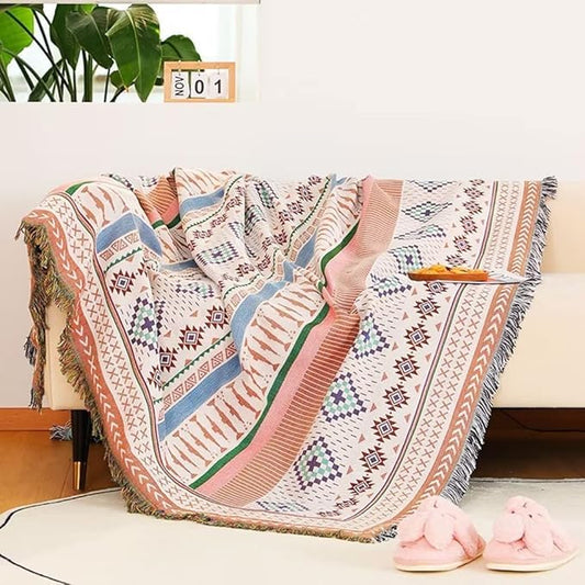 Boho Woven Sofa Blanket Throw with Tassels, Home Decor, Slipcover, Camping Blanket (Brown) - color: Brown