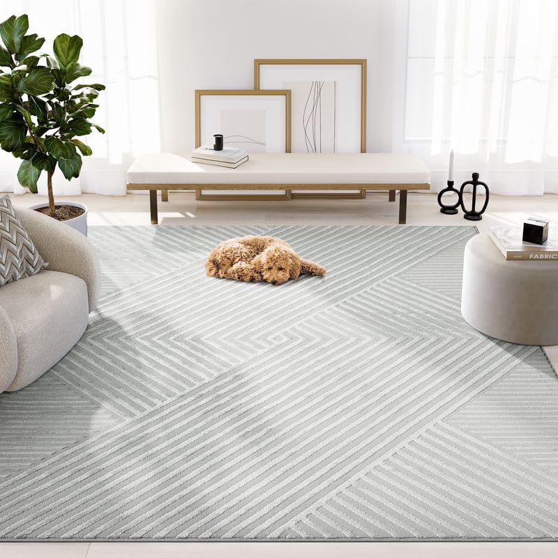 Abani Neutral Grey Area Rug 2' x 3' for Living Room, Bedroom - Criss Cross Line Zen Reiki Pattern - Durable & Easy to Clean - color: Grey, size: 2' x 3' (Rectangular)