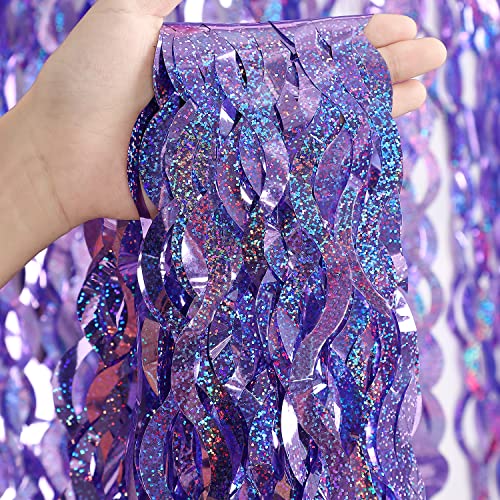 Purple Foil Fringe Curtains Party Decorations - CYLMFC 3 Pack 3.3 ft x 6.6 ft Foil Party Curtain for Hallowee Christmas Graduation Decor - color: Light Purple