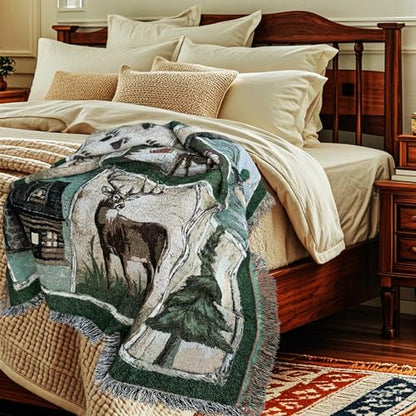 Moose Bear Lodge Woven Tapestry Throw Blanket 50"x60" - color: Moose