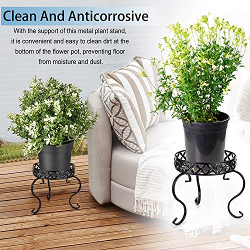 OwnMy Black Metal Round Plant Stand Indoor Outdoor Iron Flower Pot Holder - color: Black