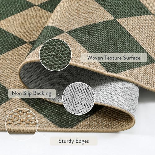 Lahome Checkered Easy Jute Kitchen Runner Rug, 2x8 Outdoor Rugs Washable - color: Deep Green/Nature-2, size: 2'6" x 8' (Runner)