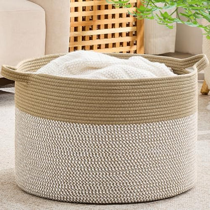 KAKAMAY Large Blanket Basket with Handles, Storage Basket for Living Room - color: Brown Mix
