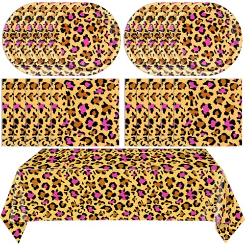 41PCS Pink Leopard Print Birthday Party Decorations Cheetah Party Decorations Tableware Dessert Plates Napkins,Cheetah Print Table Cloth for Safari Animal Leopard Theme Birthday Party Supplies - color: Cheetah Print