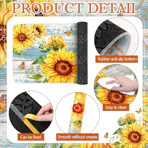 Fourluoo 3 Pcs Sunflower Kitchen Rugs and Mats Set - color: Light Blue