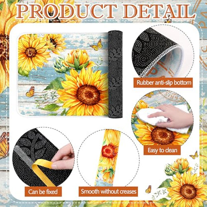 Fourluoo 3 Pcs Sunflower Kitchen Rugs and Mats Set - color: Light Blue