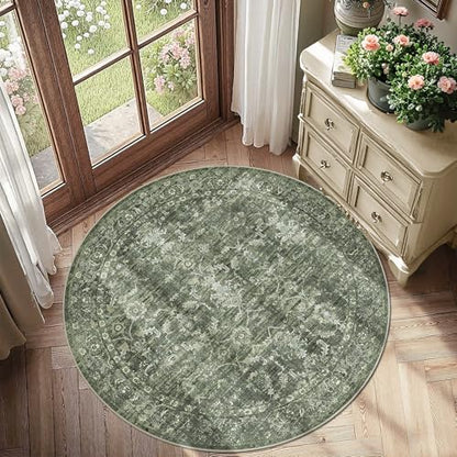 4ft Round Washable Office Rug Non-Slip Retro Dark Green Throw Carpet - color: Dark Green, size: 4' (Round)