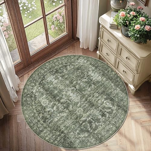 4ft Round Washable Office Rug Non-Slip Retro Dark Green Throw Carpet - color: Dark Green, size: 4' (Round)