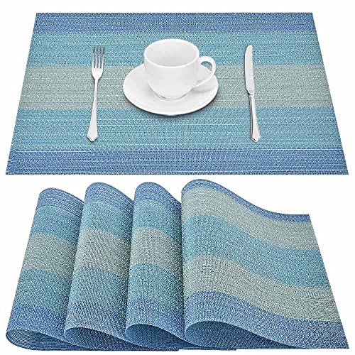 GIVERARE Placemats Set of 4, Heat-Resistant Woven Vinyl Placemat, Non-Slip Washable PVC Table Mat, Easy to Clean Premium Plastic Mats for Dining, Kitchen Table (Light Blue) - color: Light Blue