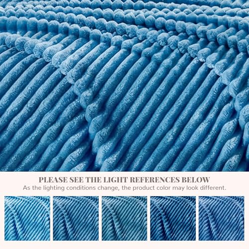 330GSM Ribbed Fleece Throw Blanket for Couch, Blue, 50"x60" - color: Blue, size: Throw(50"x60")
