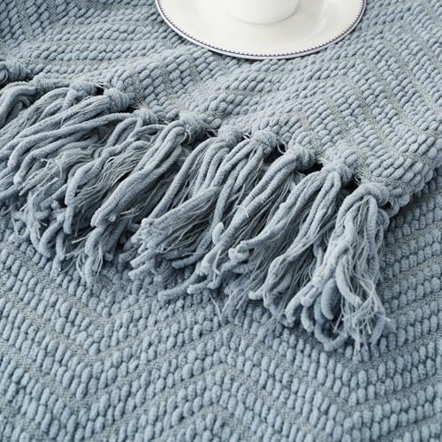 BATTILO HOME Blue Grey Throw Blanket for Couch, Knit Throw Blanket, 50"x60" - color: Bluish Grey, size: 50"x60"
