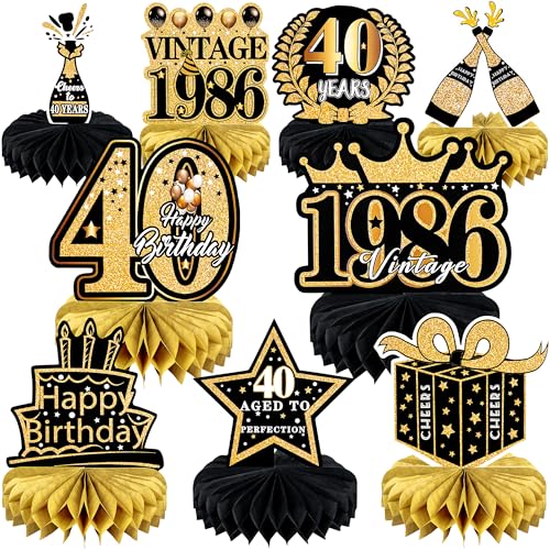 9 Pcs 40th Birthday Decoration for Men Women Table Honeycomb Forty Decor - color: 40th-black and Gold