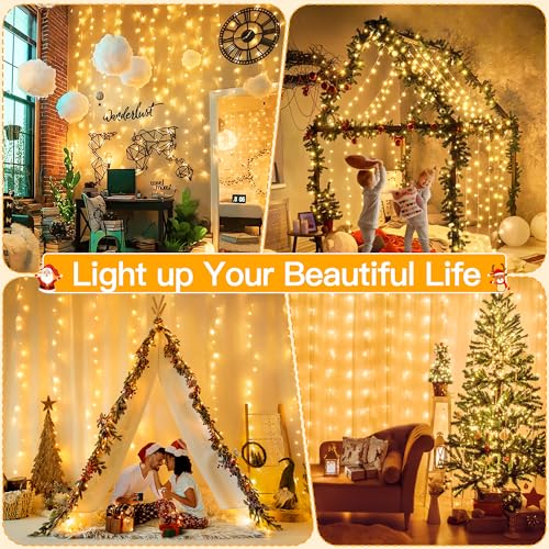 Ollny Curtain Lights 9.8ftx9.8ft, 300LED Fairy Light with Remote Warm White - color: Warm White, size: 300 LED