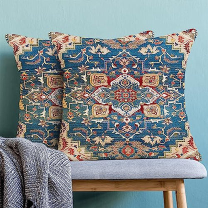 Boho Blue Red Carpet Pattern Pillow Covers 18x18 Set of 2 - color: Boho-15, size: 18" x 18" (Pack of 2)