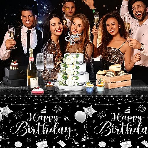 Tudomro 3 Pcs Plastic Happy Birthday Party Tablecloths,Black Silver - color: Black Silver