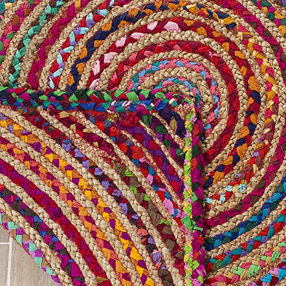 SAFAVIEH Cape Cod Collection Accent Rug - 3' x 5', Red & Multi, Handmade Boho Braided Circles Jute & Cotton, Ideal for High Traffic Areas in Entryway, Living Room, Bedroom (CAP203A) - color: Red/Multi, size: 3' x 5' (Rectangular)
