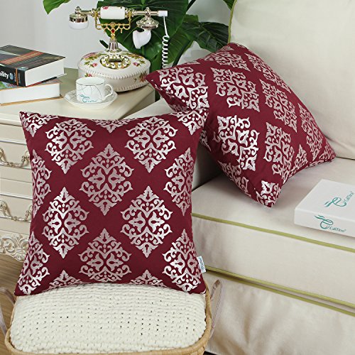 CaliTime Decorative Couch Throw Pillow Covers 18 X 18 Inches Burgundy - color: Diamond Dark Ground - Burgundy